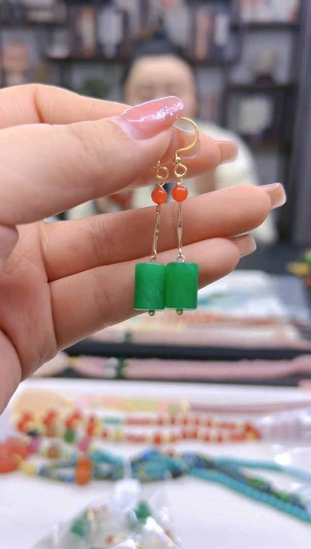 【闪购商品】翡翠耳饰14K金镶嵌耳坠E709