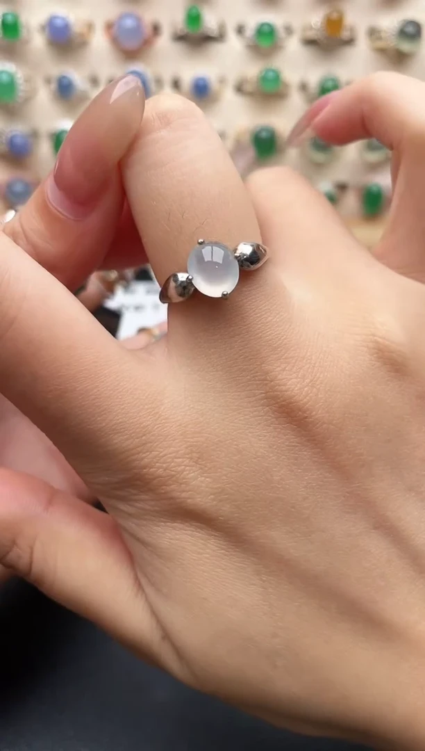 银S925镶嵌戒指翡翠一物一证一礼盒