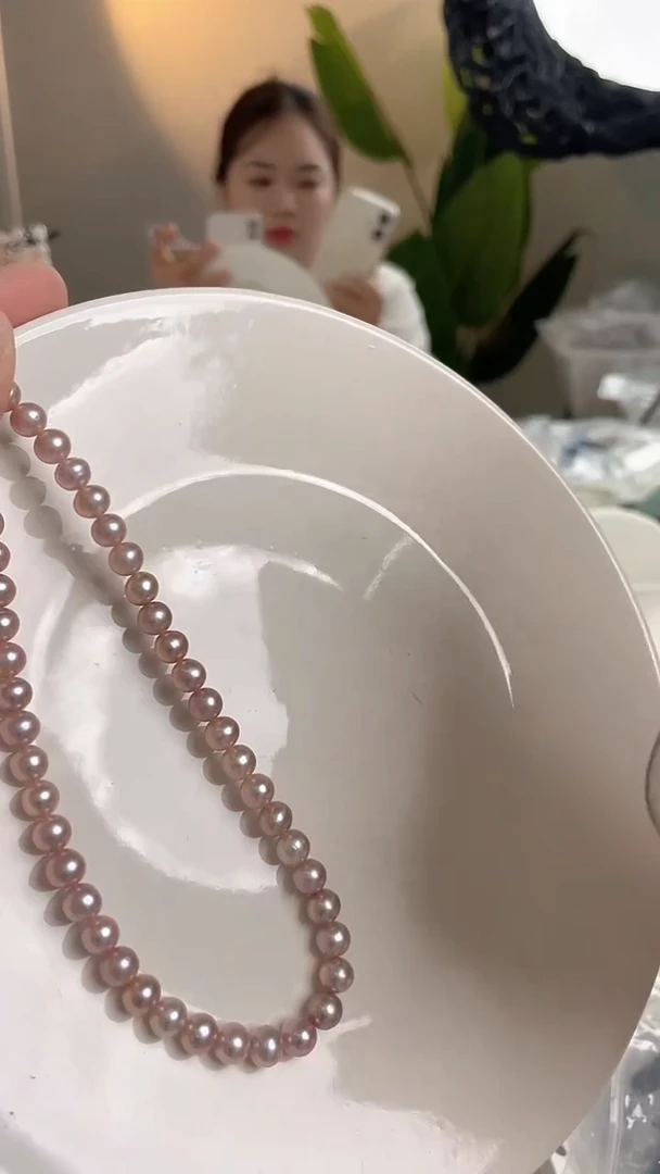 项链未镶嵌淡水珍珠6-7mm粉紫色项链