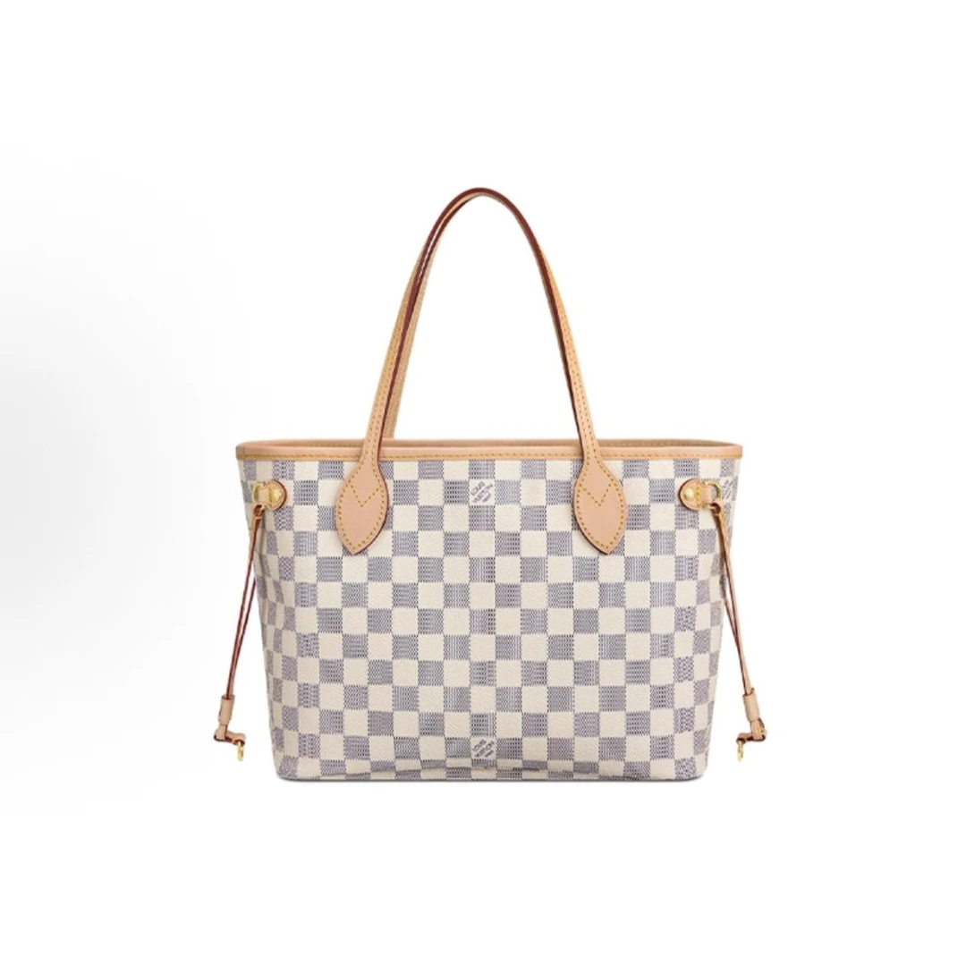 99新 LouisVuitton/路易威登 青奢荟/白棋盘格购物袋小号/82608