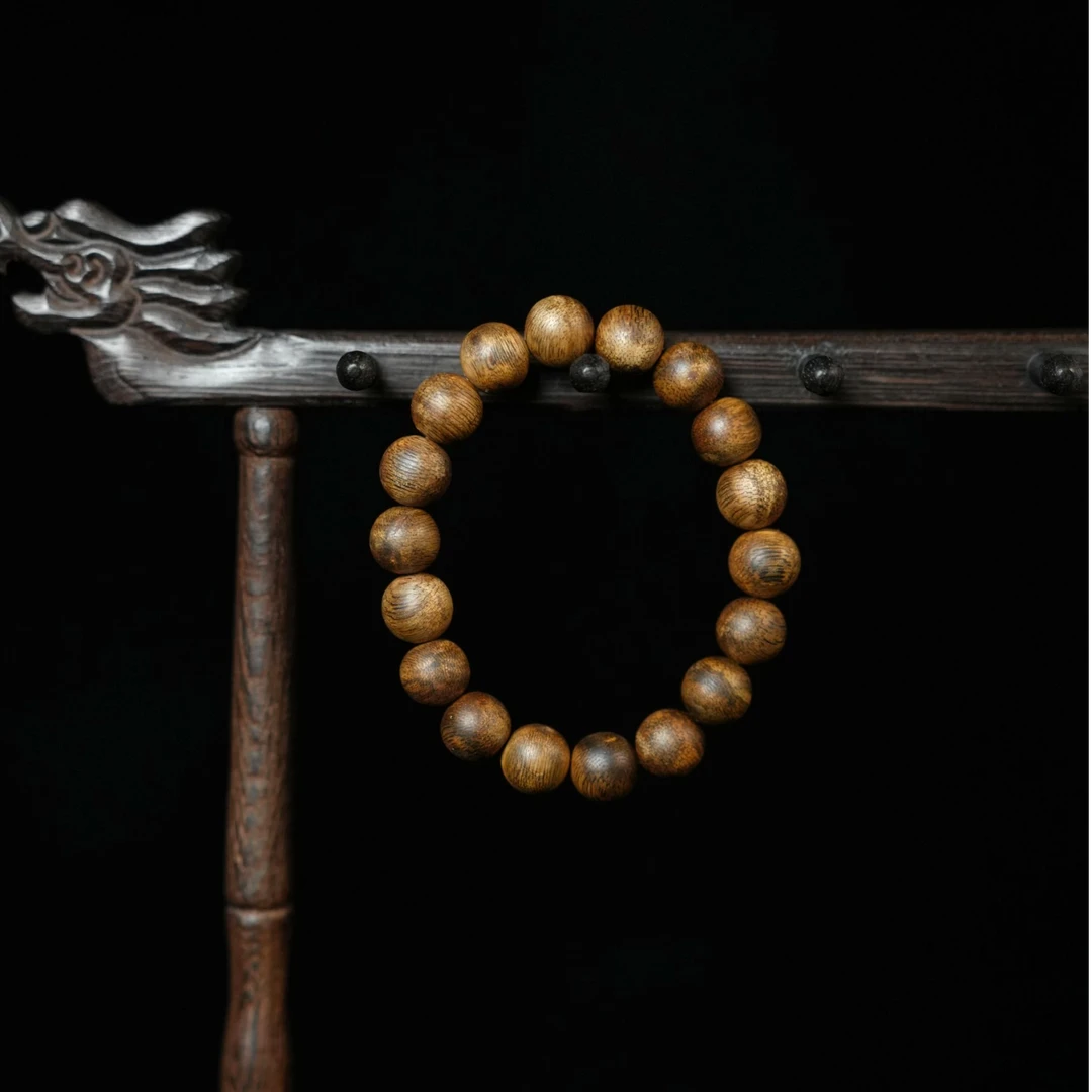 【绿奇楠单圈圆珠12mm】天然沉香手串-多样性发一条