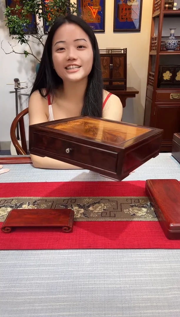 紫檀木类成套家具文盒 茶饼盒 镶嵌海黄  一物一拍
