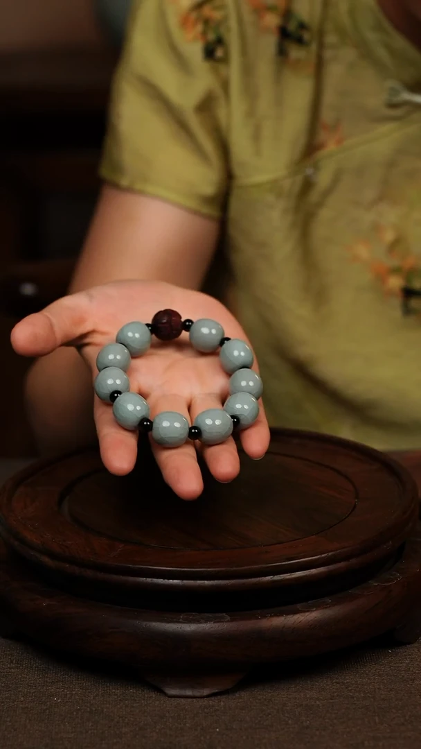 瓷片天青色手串男款