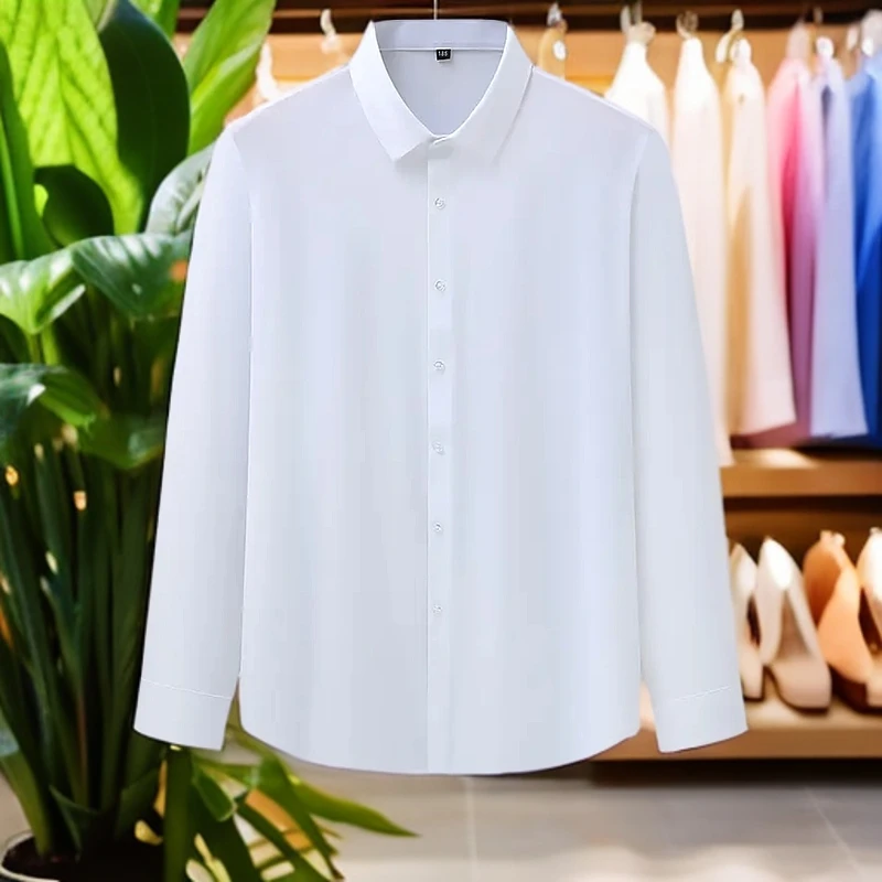 900-黄盒子 加肥加大衬衣男款长袖商务舒适时尚透气白色