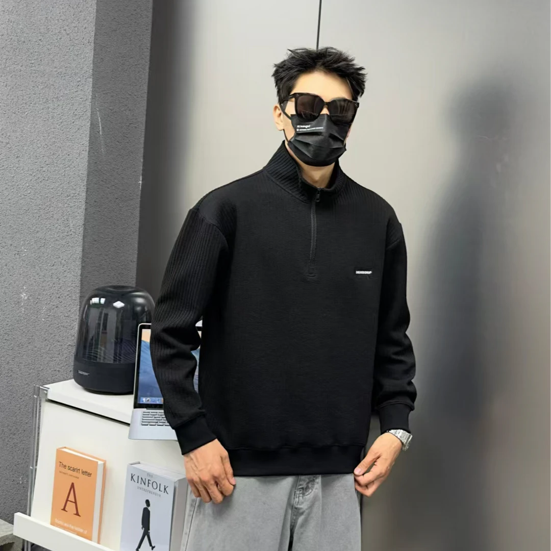 半拉链立领毛衣男士秋冬款针织男装宽松打底线衫外套潮牌套头衫