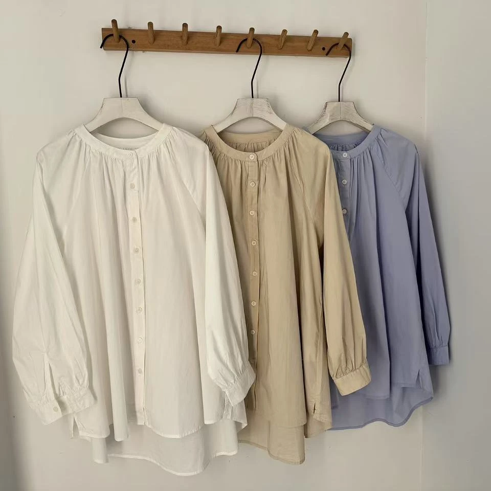 小雅姐姐 立领通勤不规侧下摆衬衣IN02