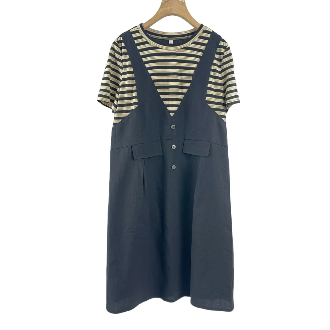 【JX条纹假两件】麦多多小美专属中长款2025夏季新款连衣裙女漂亮