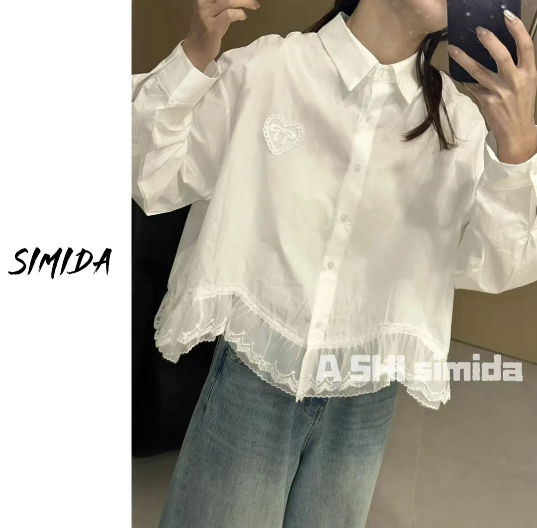 SIMIDA诗觅  韩系下摆花边蕾丝爱心衬衣