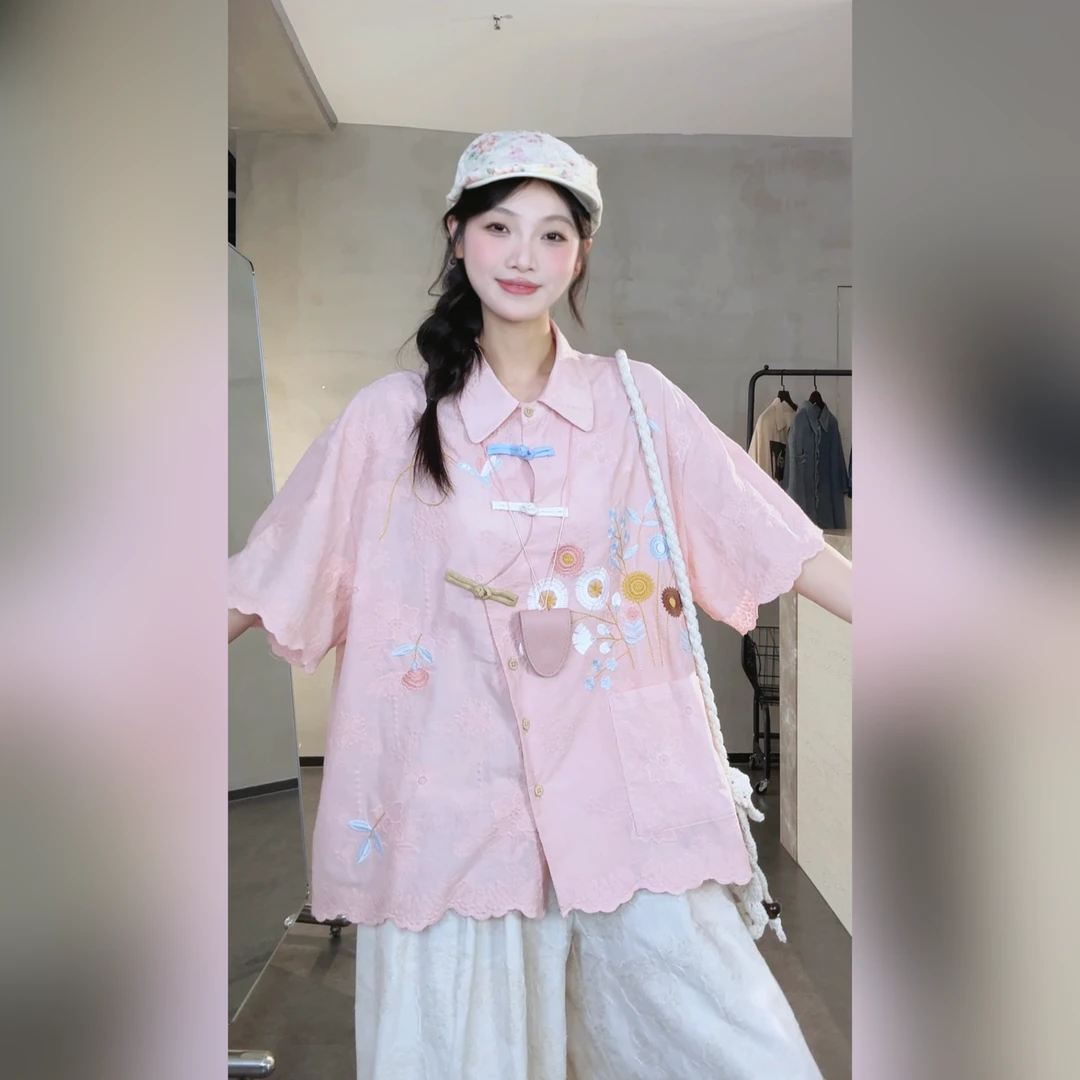 VGVL衬衫【小确幸】夏季复古刺花朵绣衬衫20763