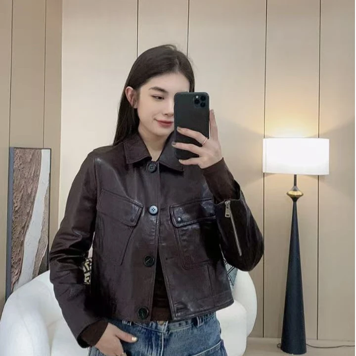 【MM】春季新款绵羊皮真皮皮衣设计师款休闲百搭女士外套