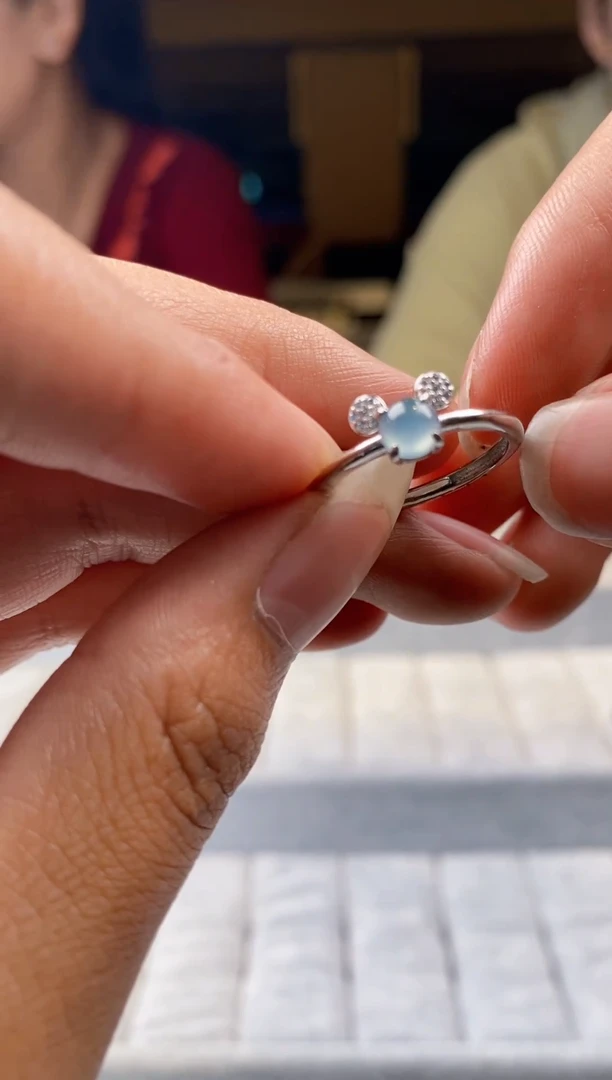 翡翠戒指银S925镶嵌天然翡翠拍一发一多样性发货