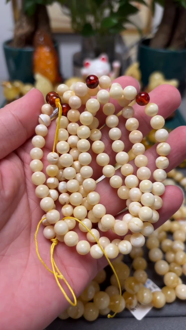 手串蜜蜡未镶嵌p52瓷白蜜蜡佛珠 20.42克 6+mm