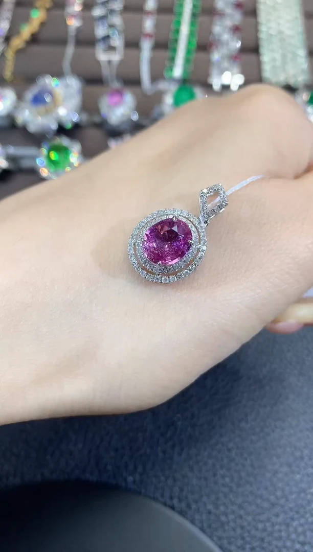 吊坠(不含链)彩色蓝宝石18K金镶嵌v52