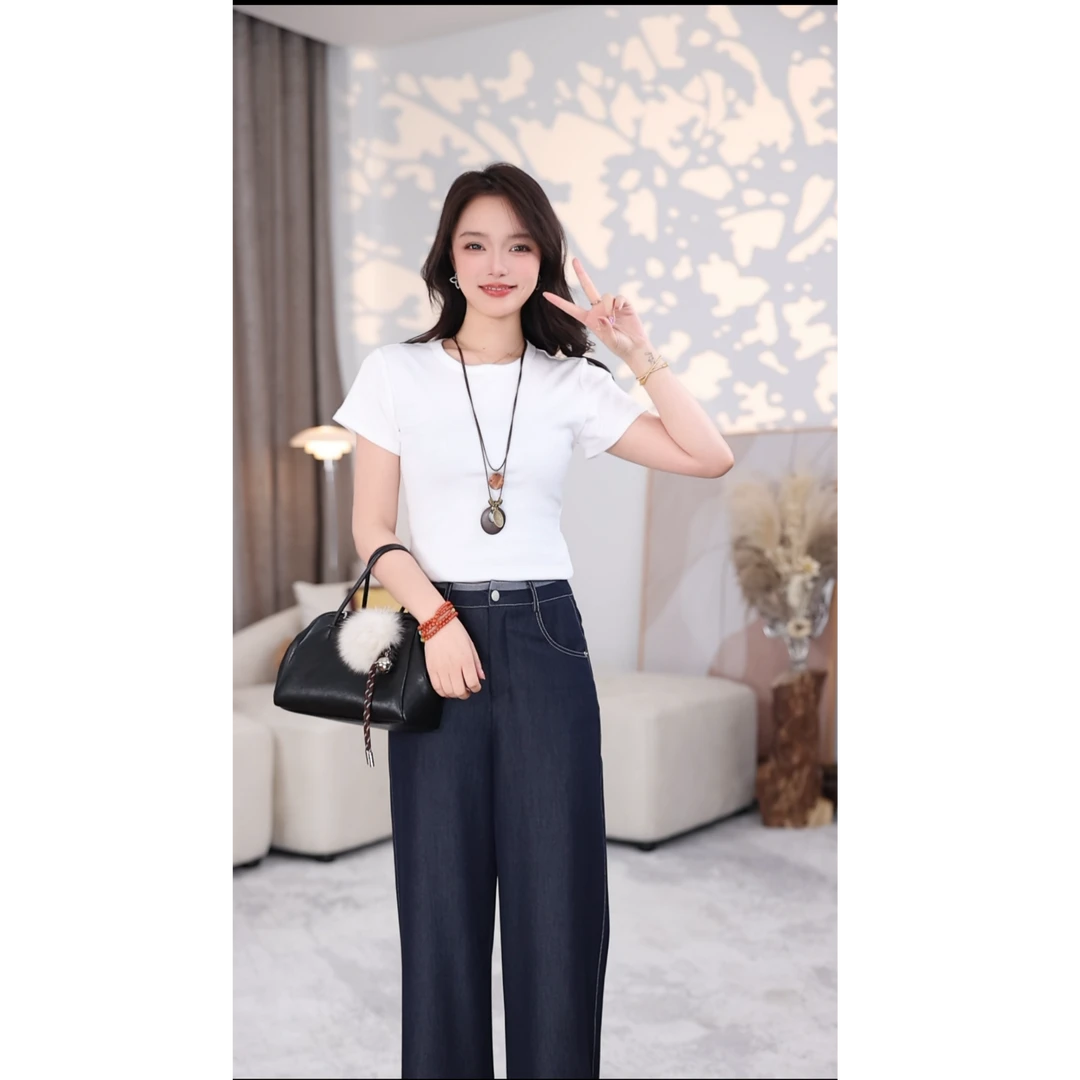 2025年新款薄款软牛仔阔腿裤女夏季休闲女装直筒裤洋气减龄时髦