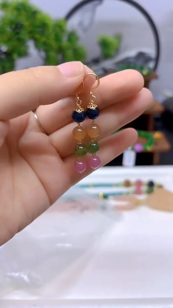 碧玺耳饰14K金镶嵌E58