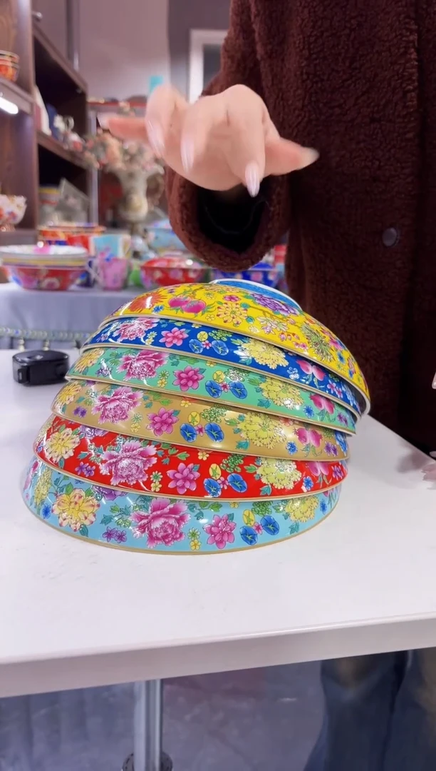 珐琅8.5英寸元宝盘6个景德镇混色