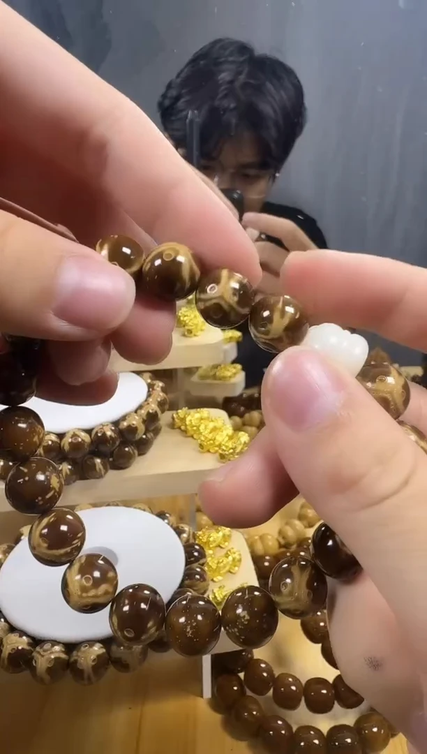 紫金鼠手串11mm熊猫满天星招财猫配饰紫金鼠