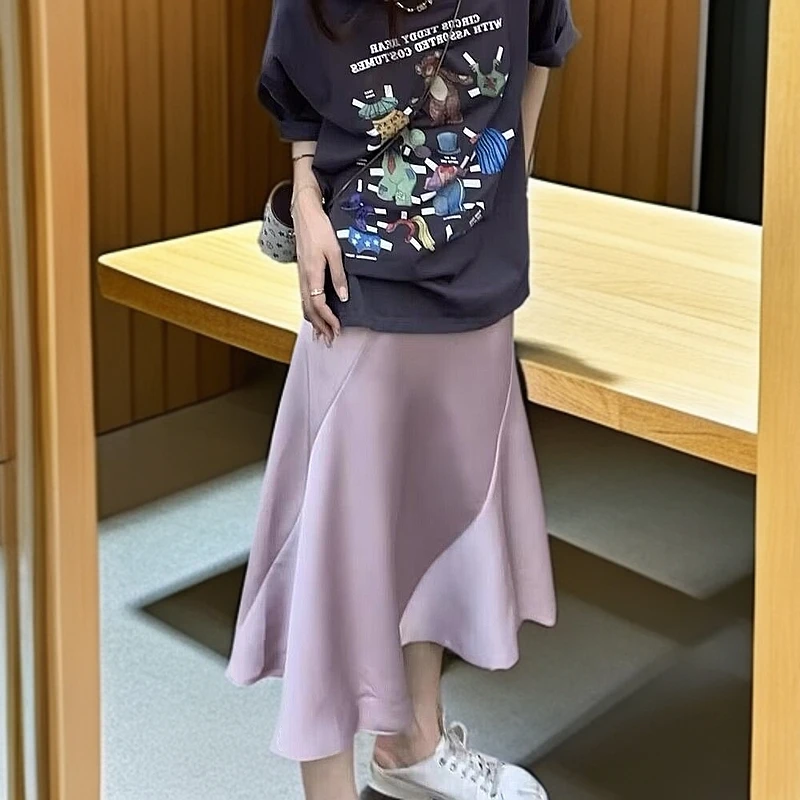 大码胖MM时尚气质醋酸宽松鱼尾裙夏季高级感休闲包臀裙A字半身裙2