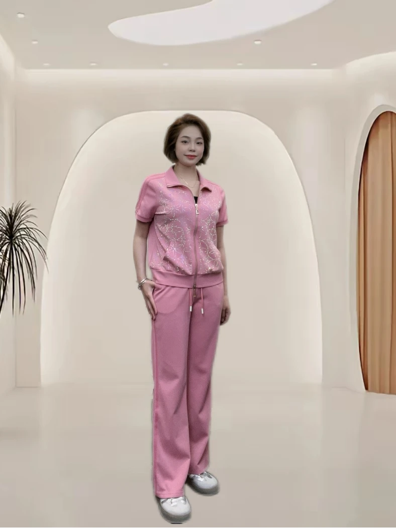 25年夏季新款洋气显瘦大码运动套装减龄宽松气质女士运动休闲短袖