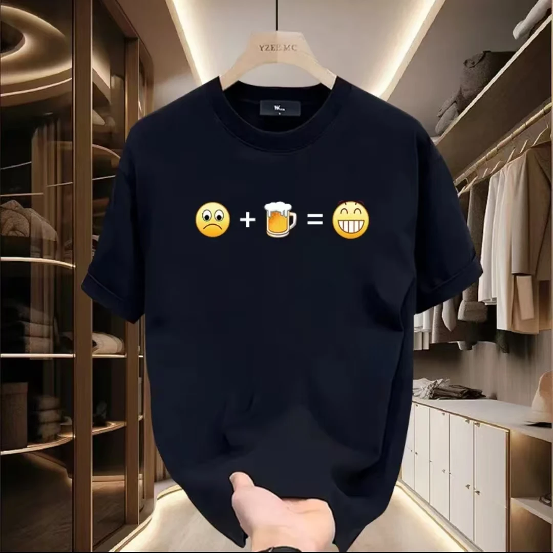 雅鹿男装夏季新款纯棉短袖宽松半袖时尚潮牌印花T恤运动百搭