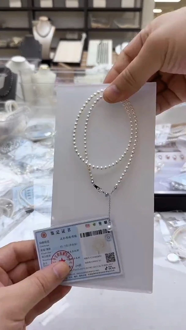 淡水珍珠银S925镶嵌项链4-5mm 吊小珠-完美无瑕 高货