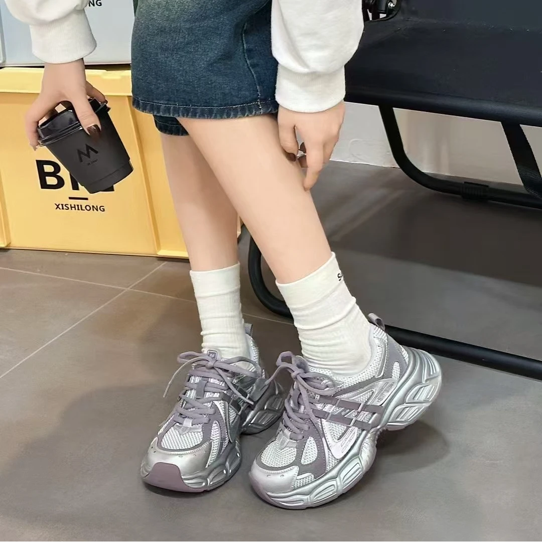 大码40-43厚底老爹鞋女2025春季新款网面透气轻便不累脚百搭休闲