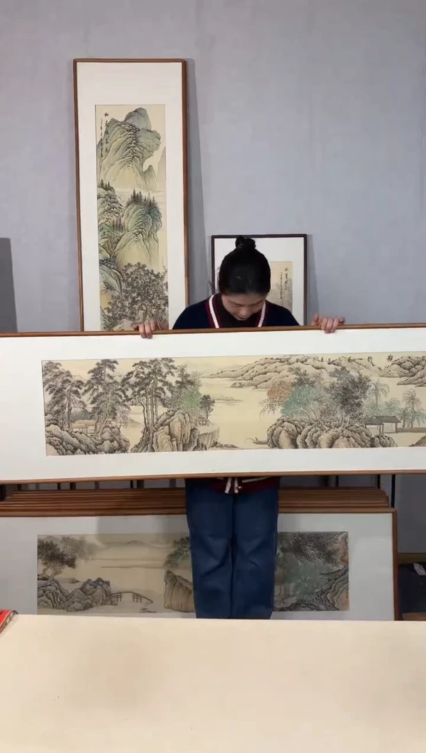 国画手绘*观钓图*52*172cm带框发货