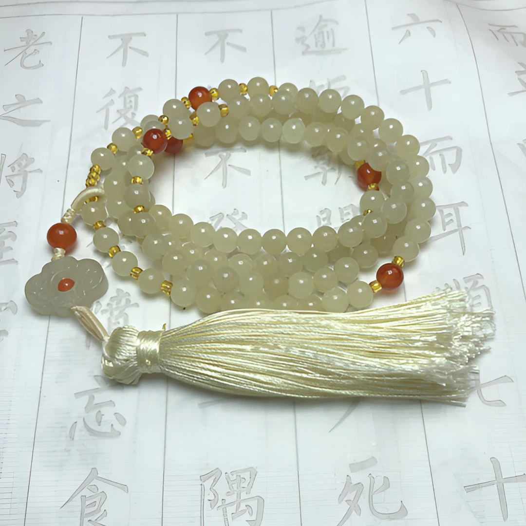 【琪禧珠宝】和田玉黄口料如意108颗多圈手串2022111016（多样性发）