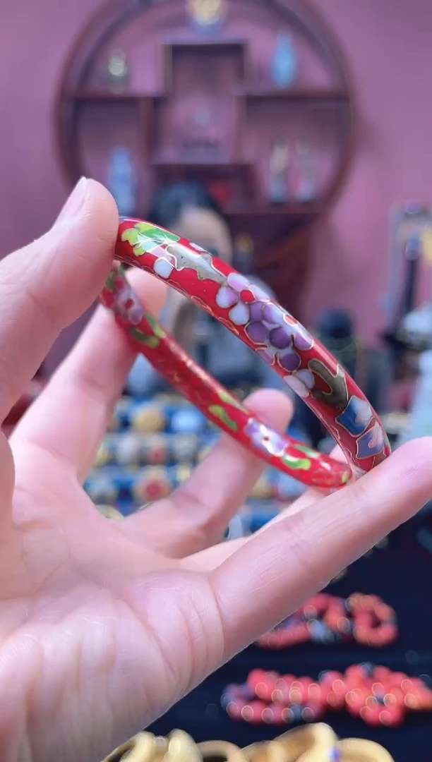 景泰蓝公主镯 55-60可戴/0.8细版 红色