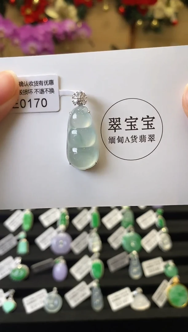 颈饰18K金镶嵌翡翠E0170 福豆 含运营费