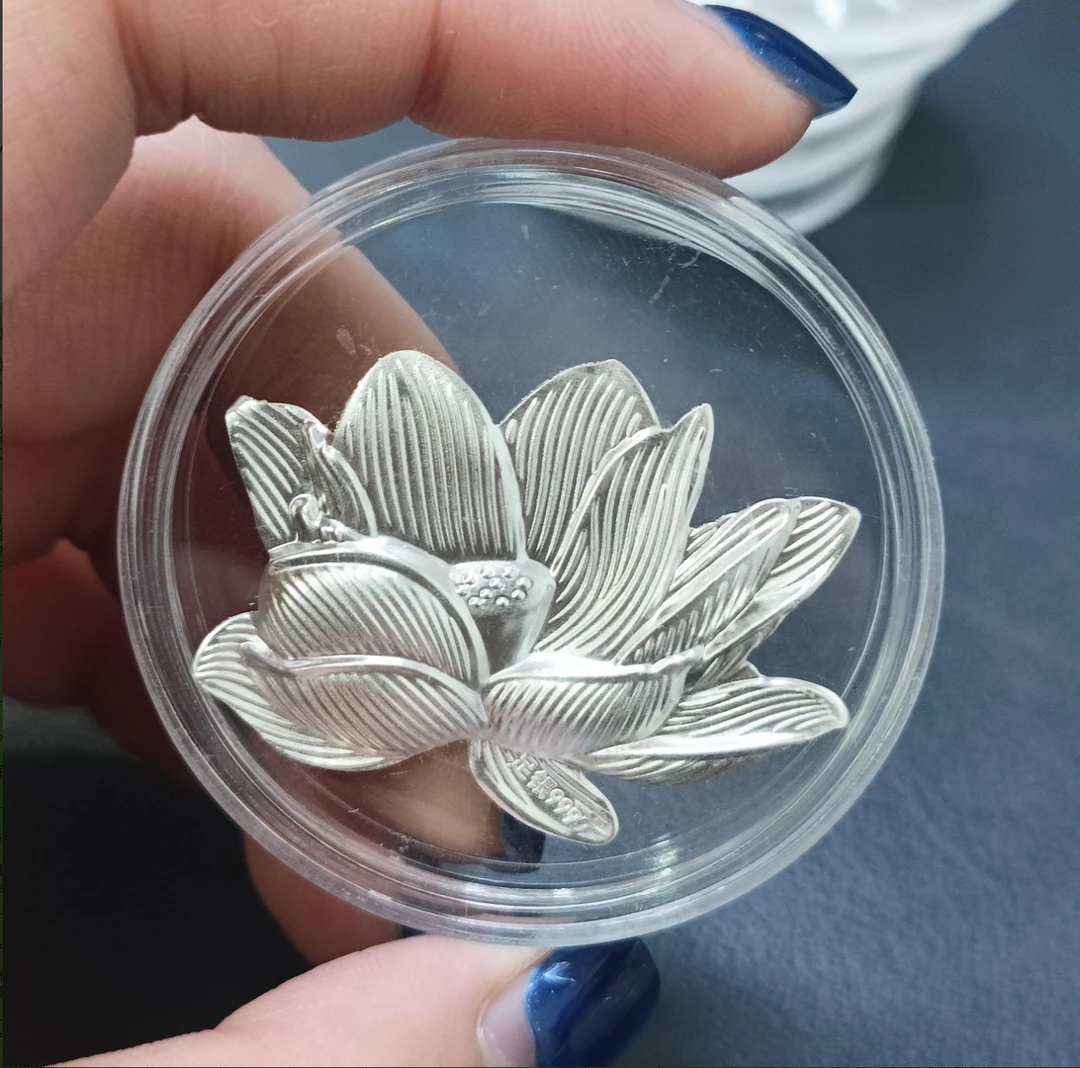 足银银制品 足银荷花浮雕立体贴片