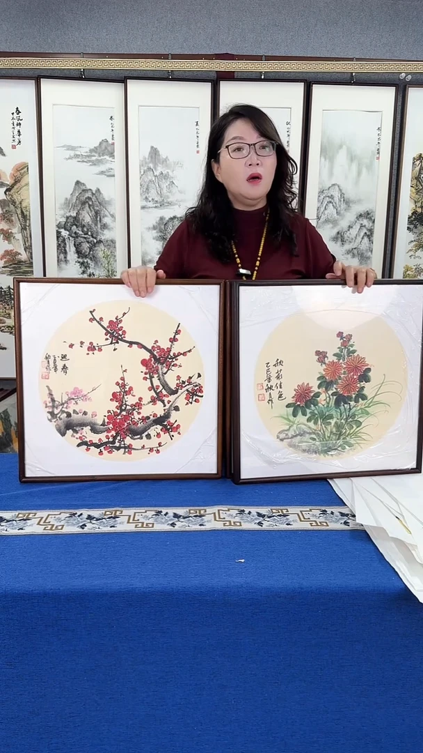 国画精品 梅图 实木画框 50*50