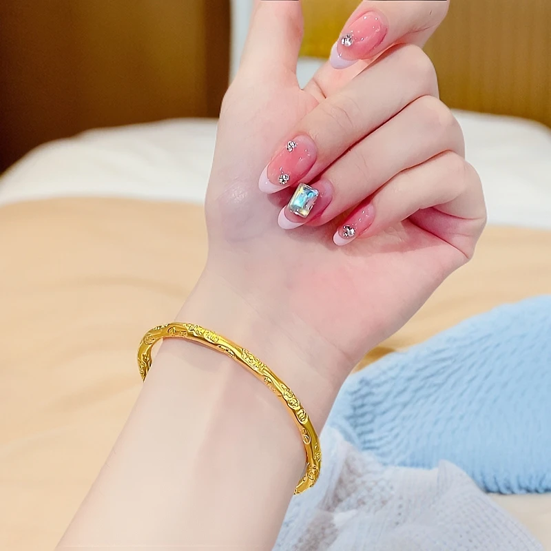 铜合金手镯 古法固口手镯女款轻奢小众实心靳刻吉言传承经典镯子