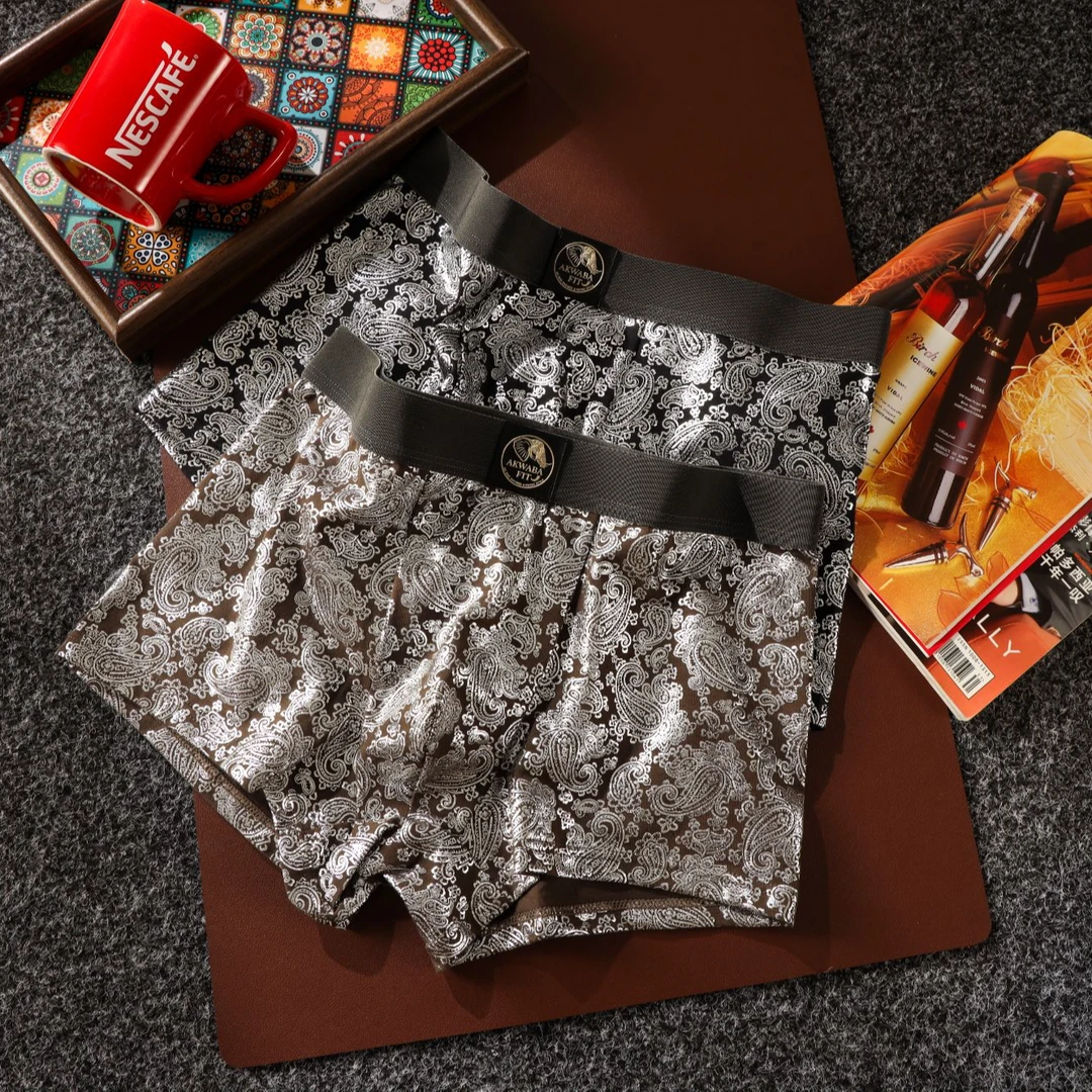 古典轻奢男士内裤印花棉质复古男生四角裤时尚大码透气男款短裤衩