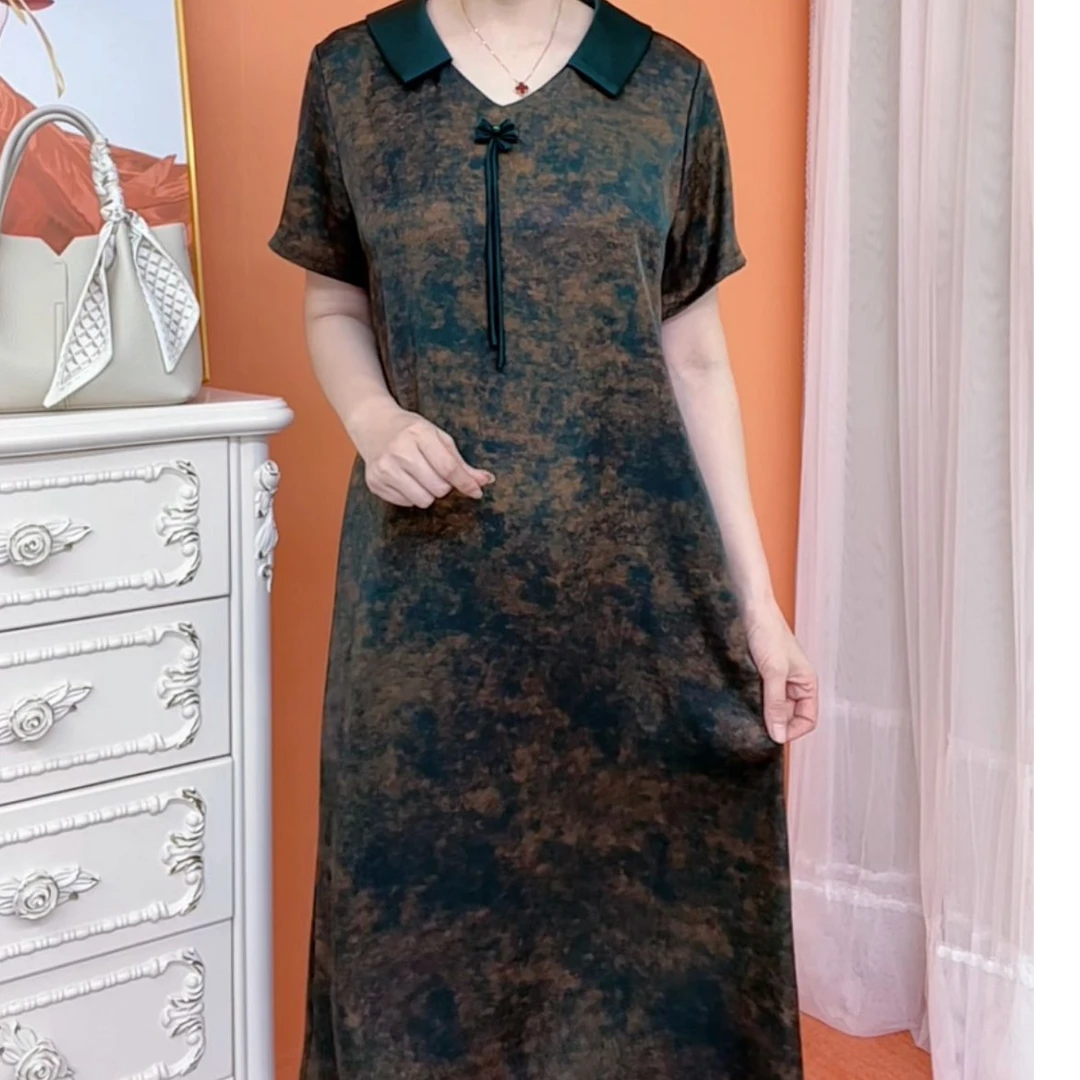 夏季 新款短袖优雅时尚宽松遮肉显瘦妈妈装连衣裙013