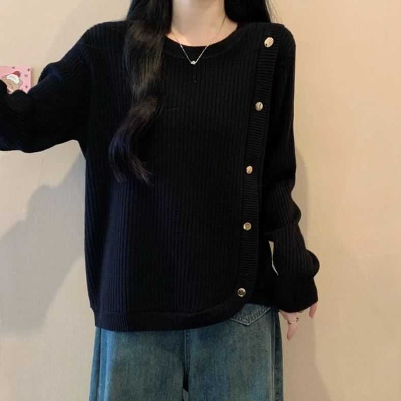 大码设计感长袖针织衫女春秋新款微胖MM宽松显瘦百搭洋气打底毛衣