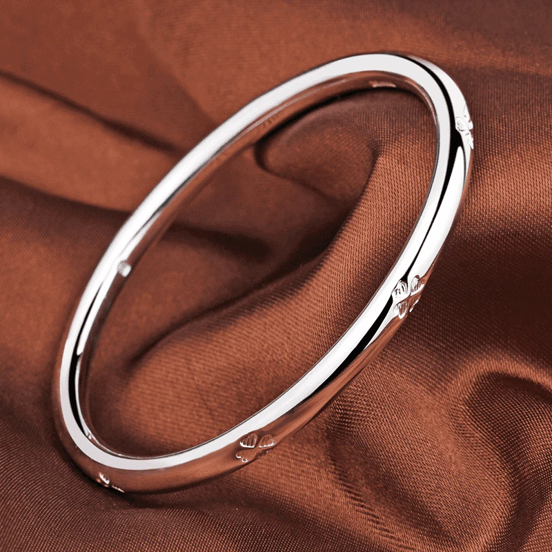 足银手镯 四叶草足银手镯999纯银经典素圈闭口实心时尚520礼物