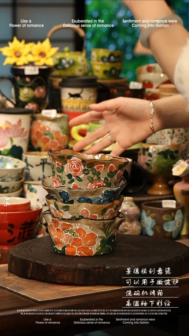 陶瓷随机一个景德镇高温釉下彩手工手绘款式