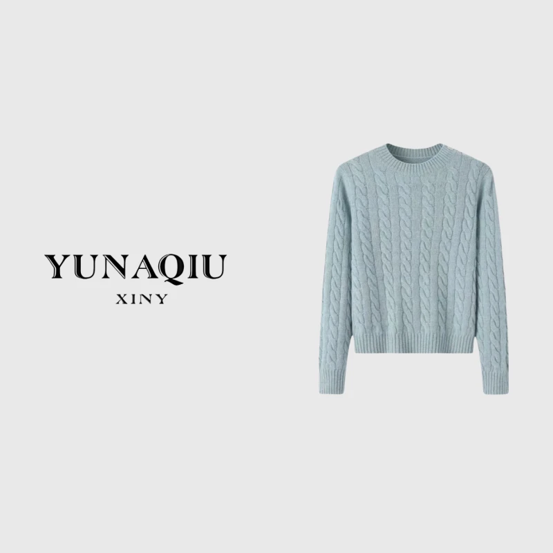 YUNAQIU-时尚百搭圆领秋冬短款纯色套头羊毛针织衫-8962