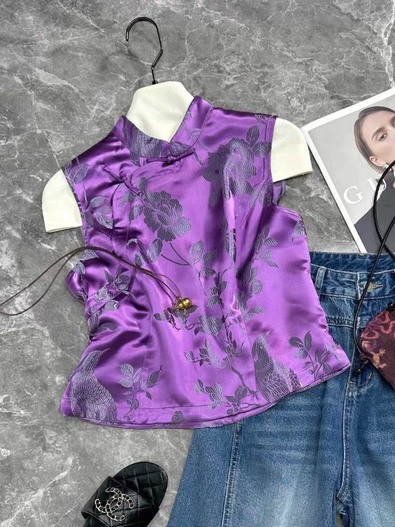 【萍姐严选】紫气东来新中式复古女士刺绣马夹