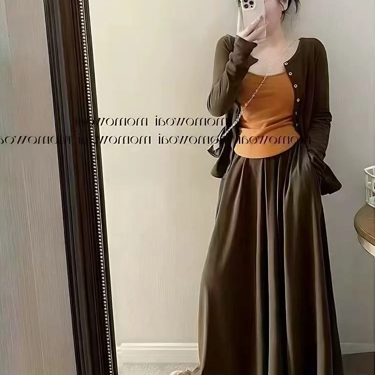 大码女装胖mm纯欲撞色吊带防晒外套半裙遮肉洋气三件套装