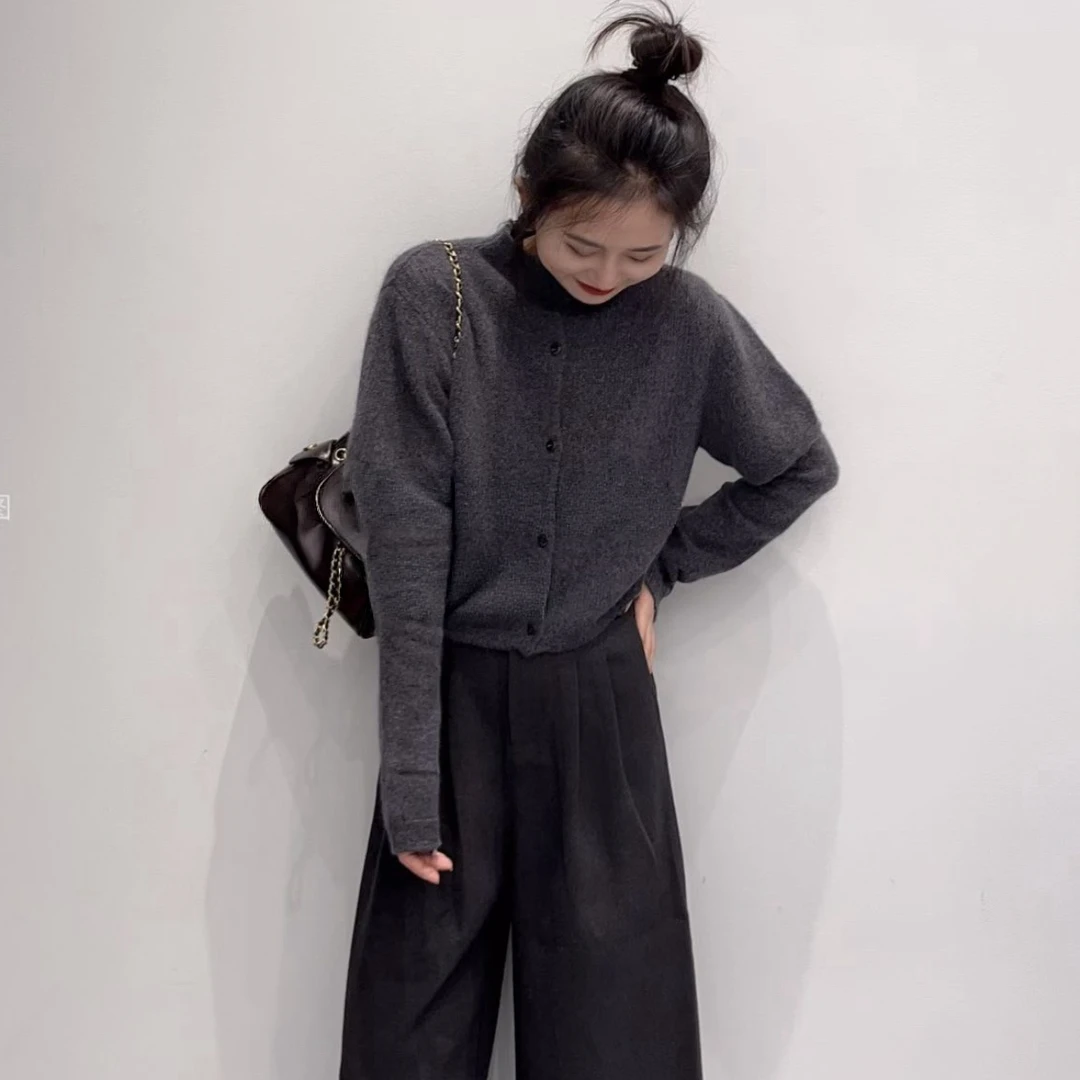 韩系设计感外搭披肩毛衣新款长袖针织衫两件套百搭阔腿裤套