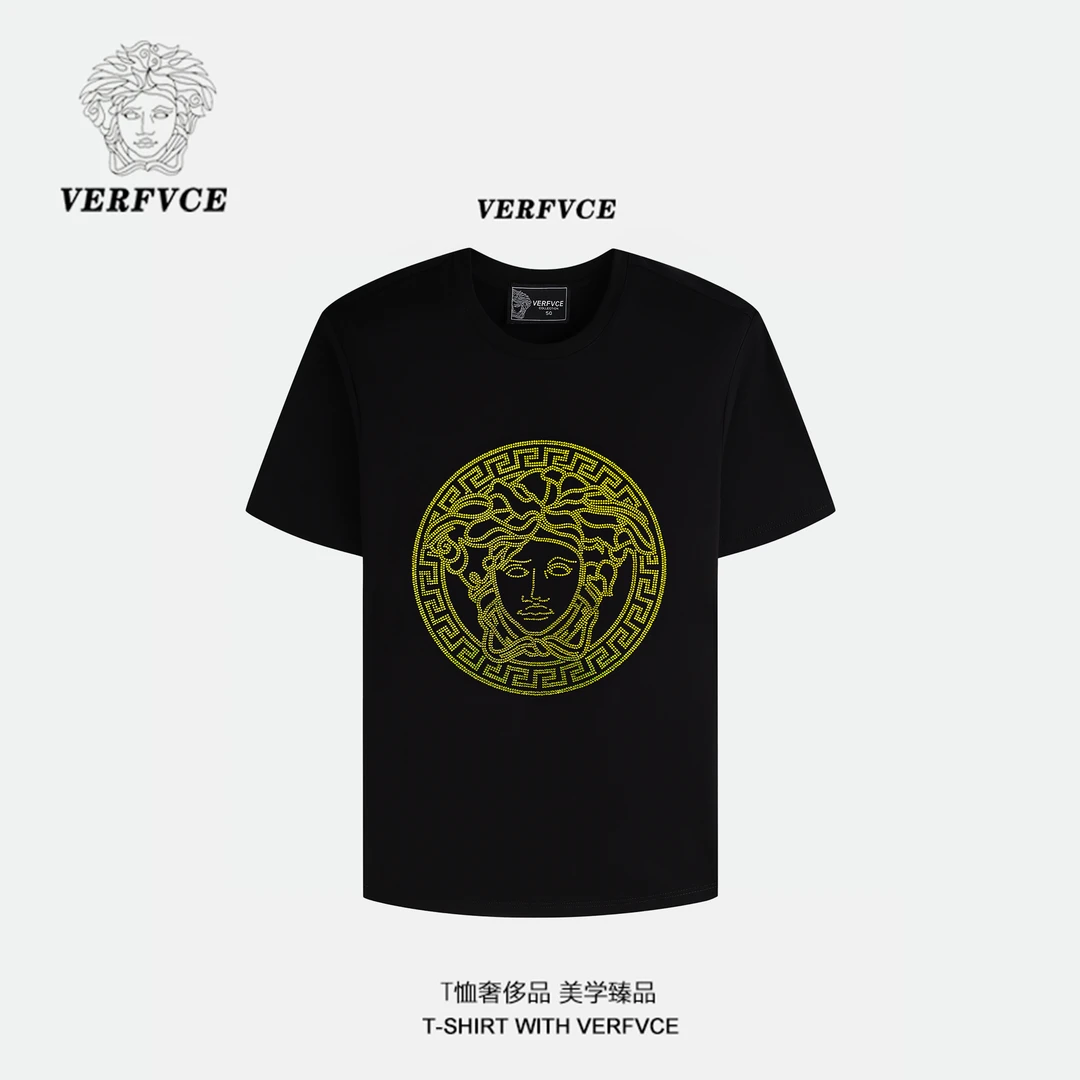 VERFVCE/Ceres夏季设计师男装高级感男士短袖穿搭衣服黑色t恤