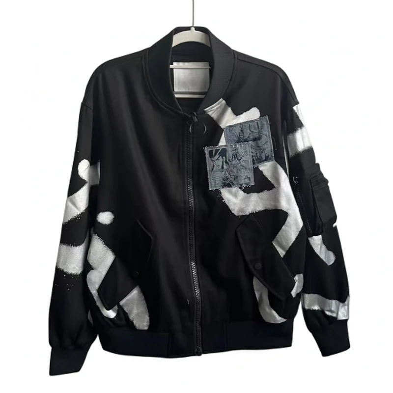 C2604 男士潮款时尚贴布印花牛仔外套