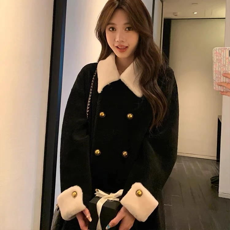 海宁皮草外套羊剪绒大衣长款女装皮毛一体100%羊毛简约冬季2465