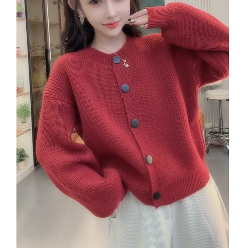 厚款毛衣外套女2025年秋冬新款大码洋气百搭圆领打底针织开衫上衣