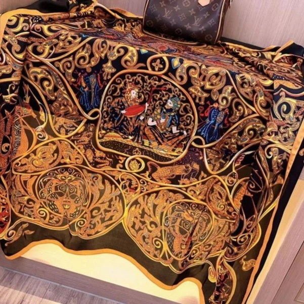 19一千零一夜黑金色110*110左右方巾百搭感围巾