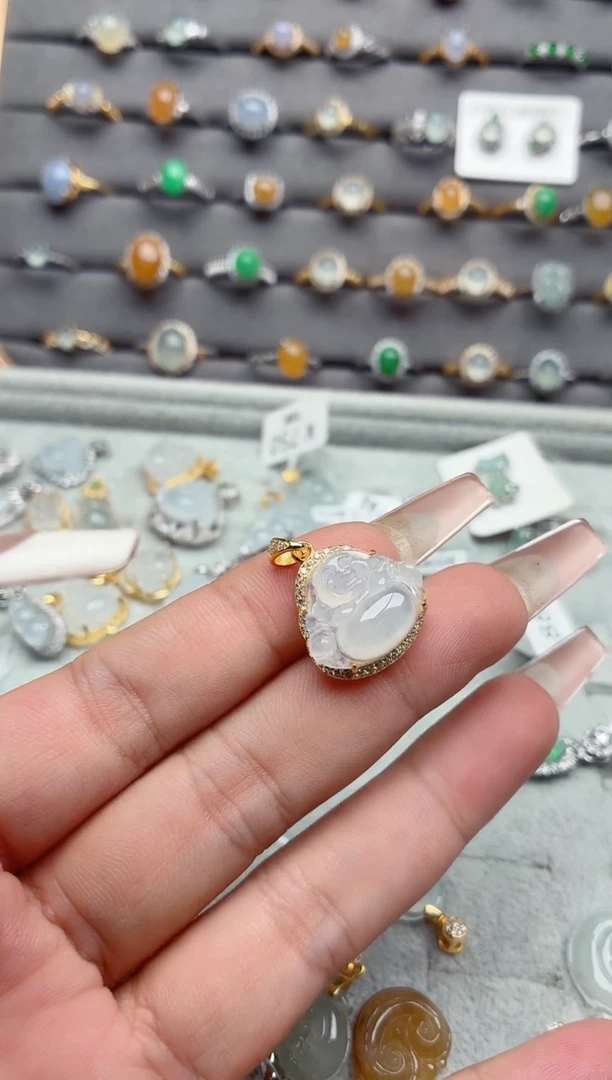 吊坠(不含链)银S925镶嵌翡翠吃****兔.