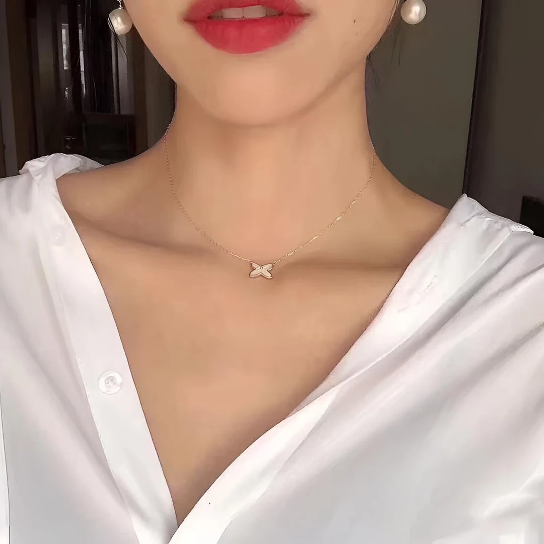 【嘉奈】足金999交叉套链古法点钻套链纯手工国风时尚交叉套链E