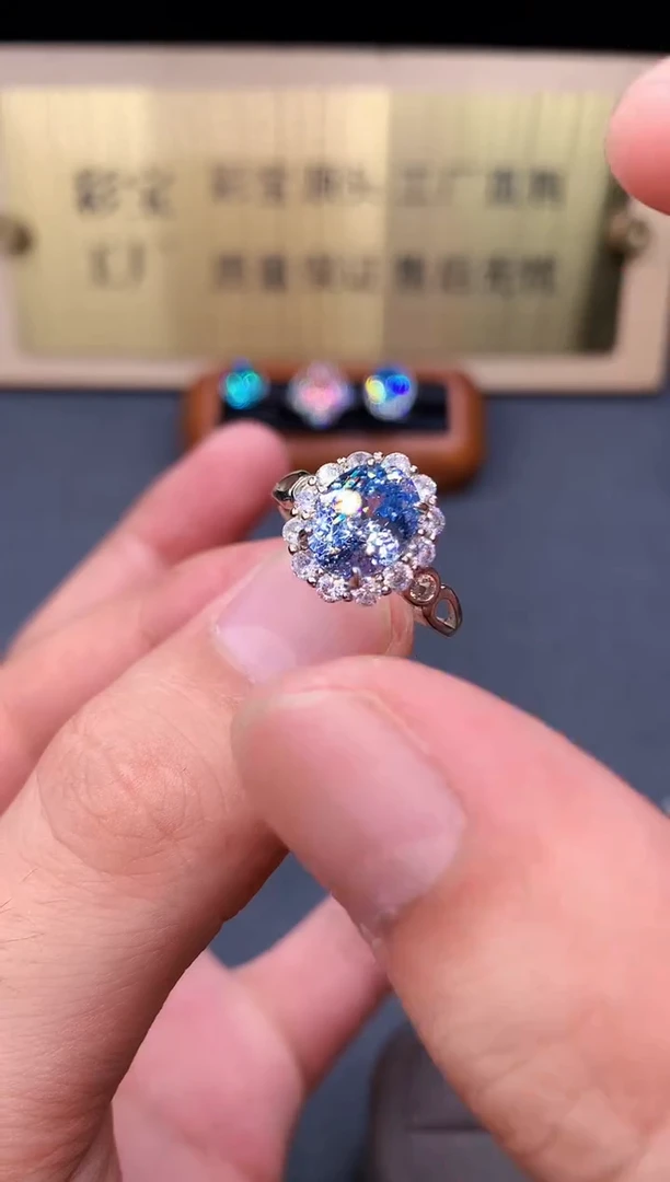银S925镶嵌戒圈海蓝宝石2222